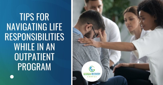 outpatient care blog title and therapy photo for man struggling to juggle everything in life